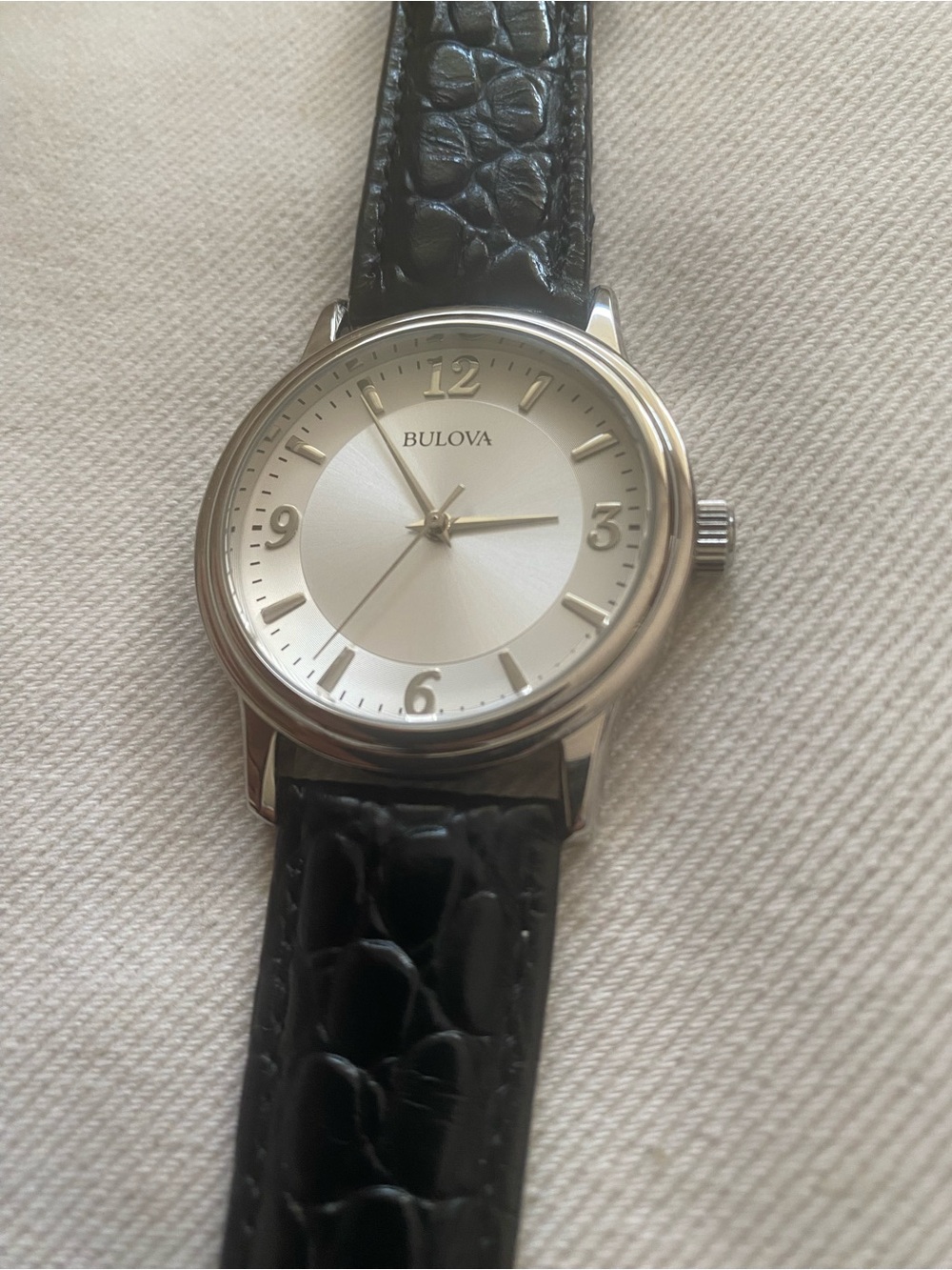 Bulova Silver Dial Watch with Black Croc Leather Strap 38mm Corporate Collection